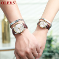 OLEVS marque hommes et femme montre-bracelet mode affaires Style Quartz noyau étanche lumineux bracelet en cuir montre pour les amoureux